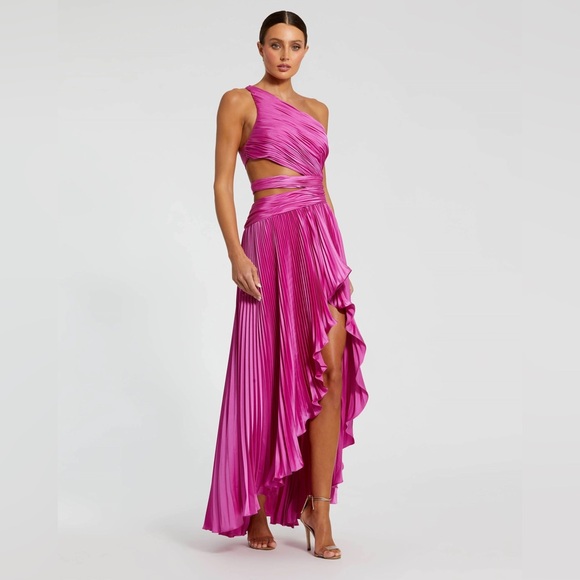 MAC DUGGAL
One Shoulder Pleated Charmeuse Gown with Slit - Picture 14 of 17
